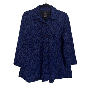 Ali Miles Size X-Small Blue Black Animal Print Button Up Tunic Top Artsy Boho